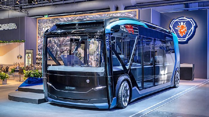 Shuttle Scania NXT sample 2030 showed in Stockholm