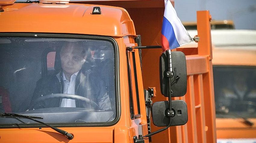 Putin drove KAMAZ on the Crimean bridge