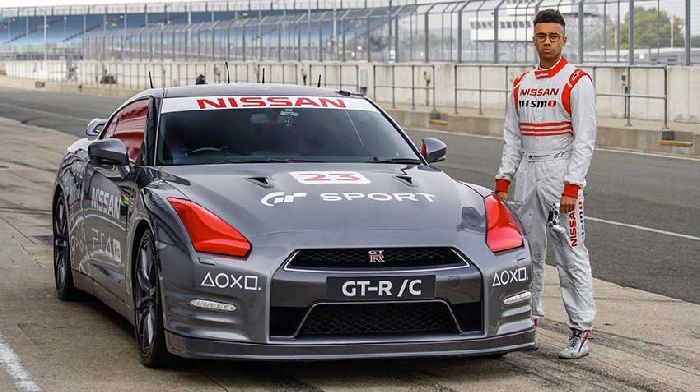 RC Nissan GT-R down the left Silverstone