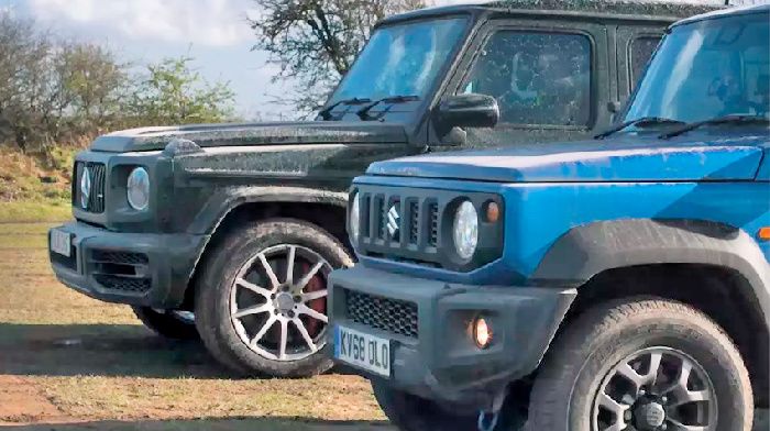 Cheap Suzuki Jimny successfully fought on the terrain with steep Mercedes Gelendvagen