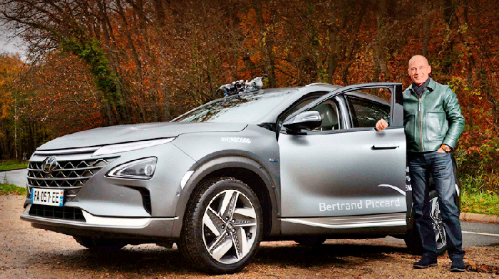 Pilot Bertrand Piccard set a record of FCEV mileage on a single tank of hydrogen