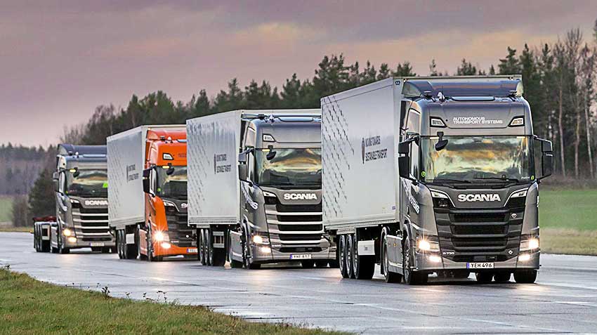 Scania while chasing unmanned convoys on the runway