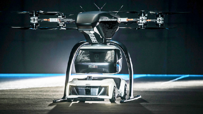 A flying prototype taxi Pop.Up Next showed in Amsterdam on Drone Week