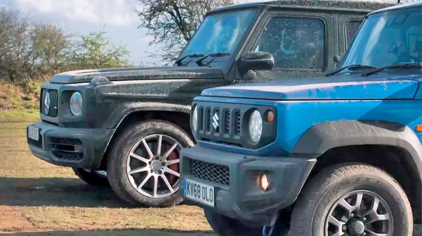 Cheap Suzuki Jimny successfully fought on the terrain with steep Mercedes Gelendvagen