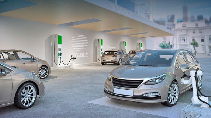 Robots Stable will charge the charging batteries of electric vehicles unmanned