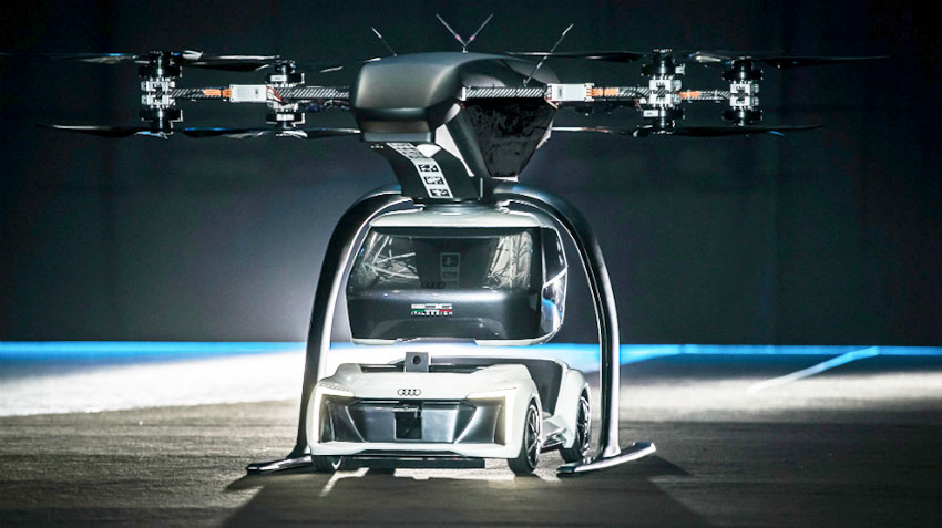 A flying prototype taxi Pop.Up Next showed in Amsterdam on Drone Week